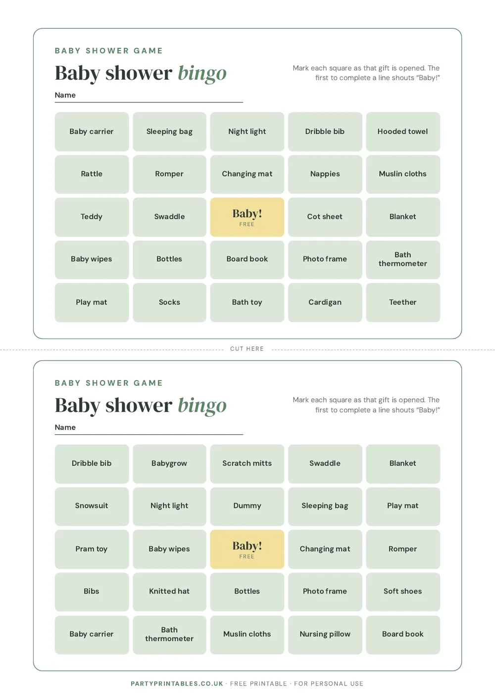 Page 3 of Baby shower gift bingo