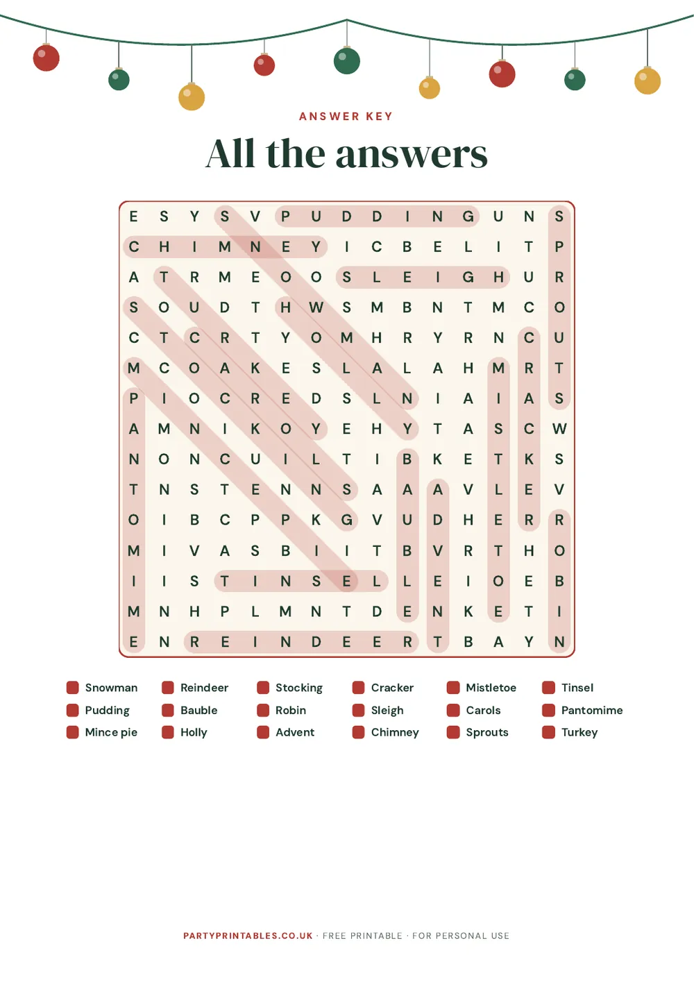Page 2 of Christmas word search